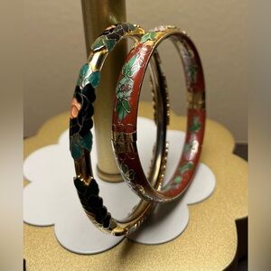 Cloisonné  Bangle & Bracelet Set of 2- Red & Black vintage